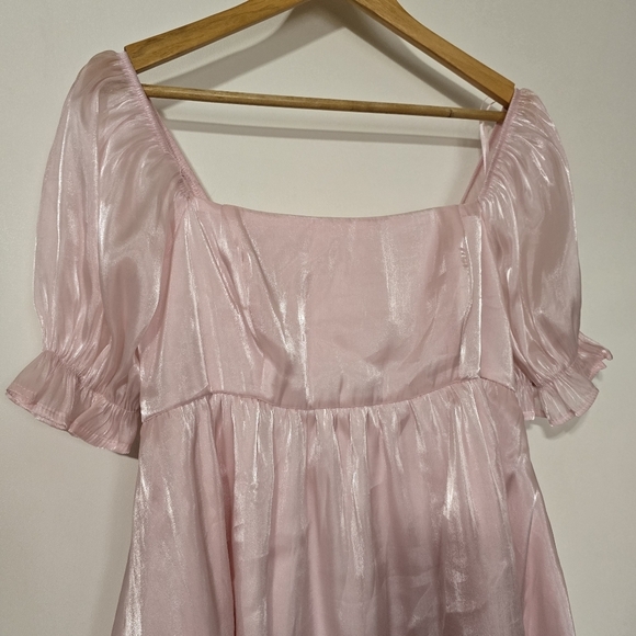 ​Thirty Thirty Pink Satin Puff Sleeve Mini Dress Coquette Babydoll XL - Picture 5 of 10